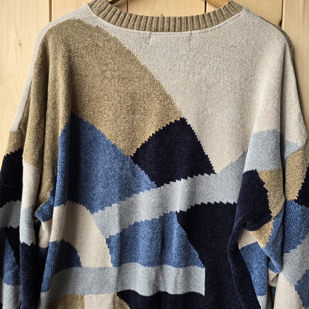 Vintage Tundra Canada Soft Knit Crewneck Sweater Colorblock Tan Blue Womens XL - Picture 7 of 11